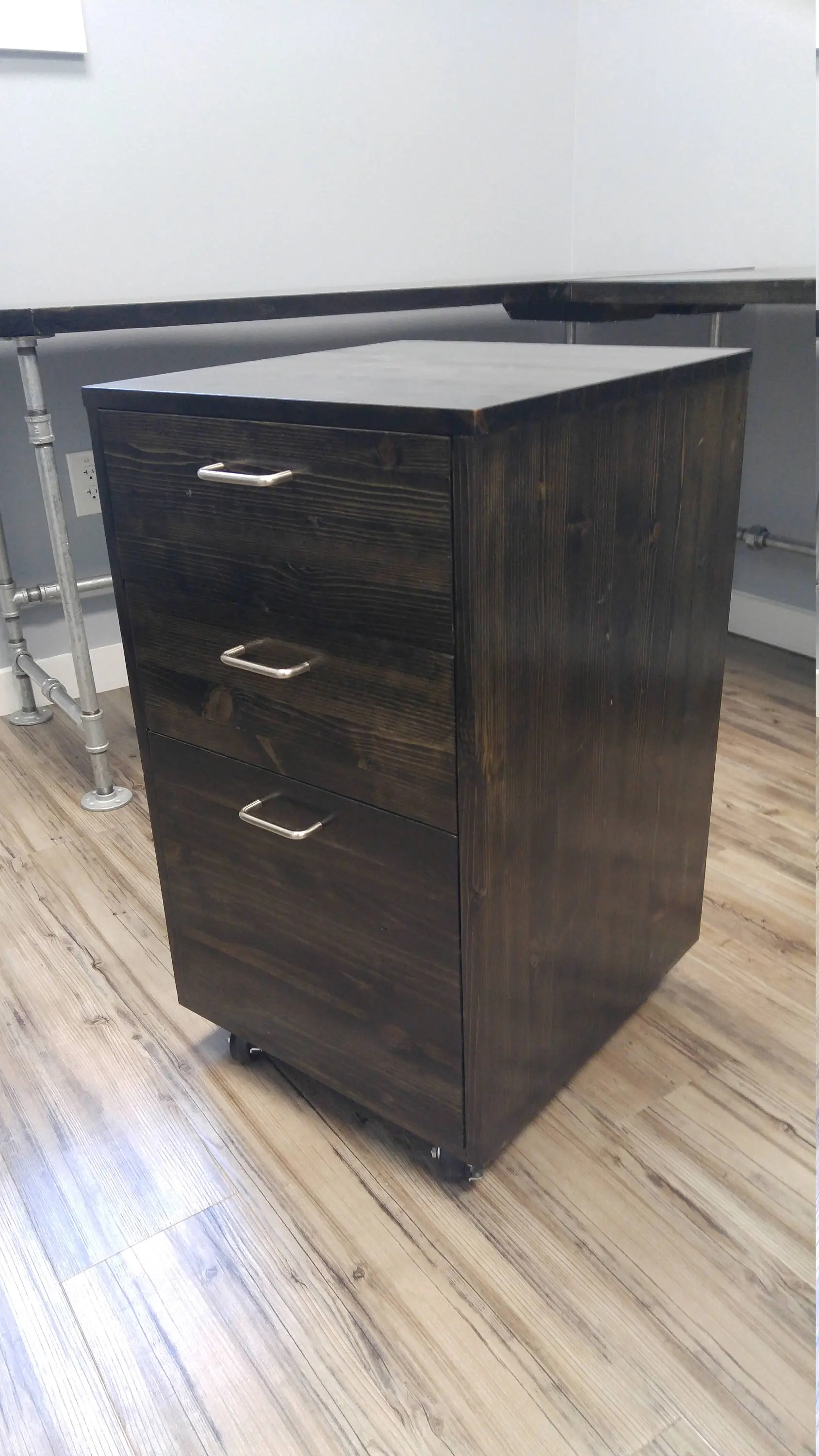 Rustic Rolling Wooden File Cabinet Office Storage Drawer Industrial