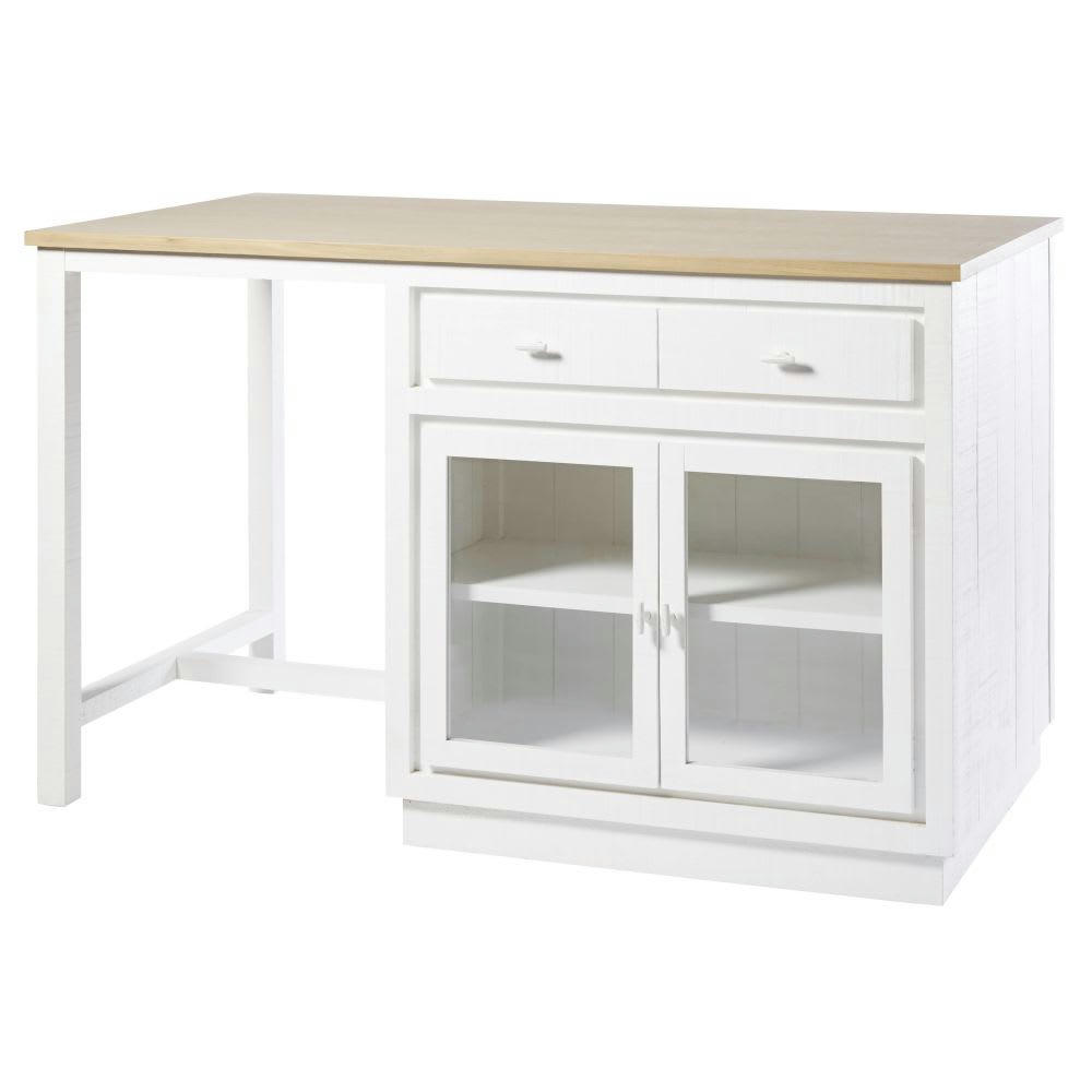 Embrun - Îlot central cuisine 6 tiroirs 2 portes blanc