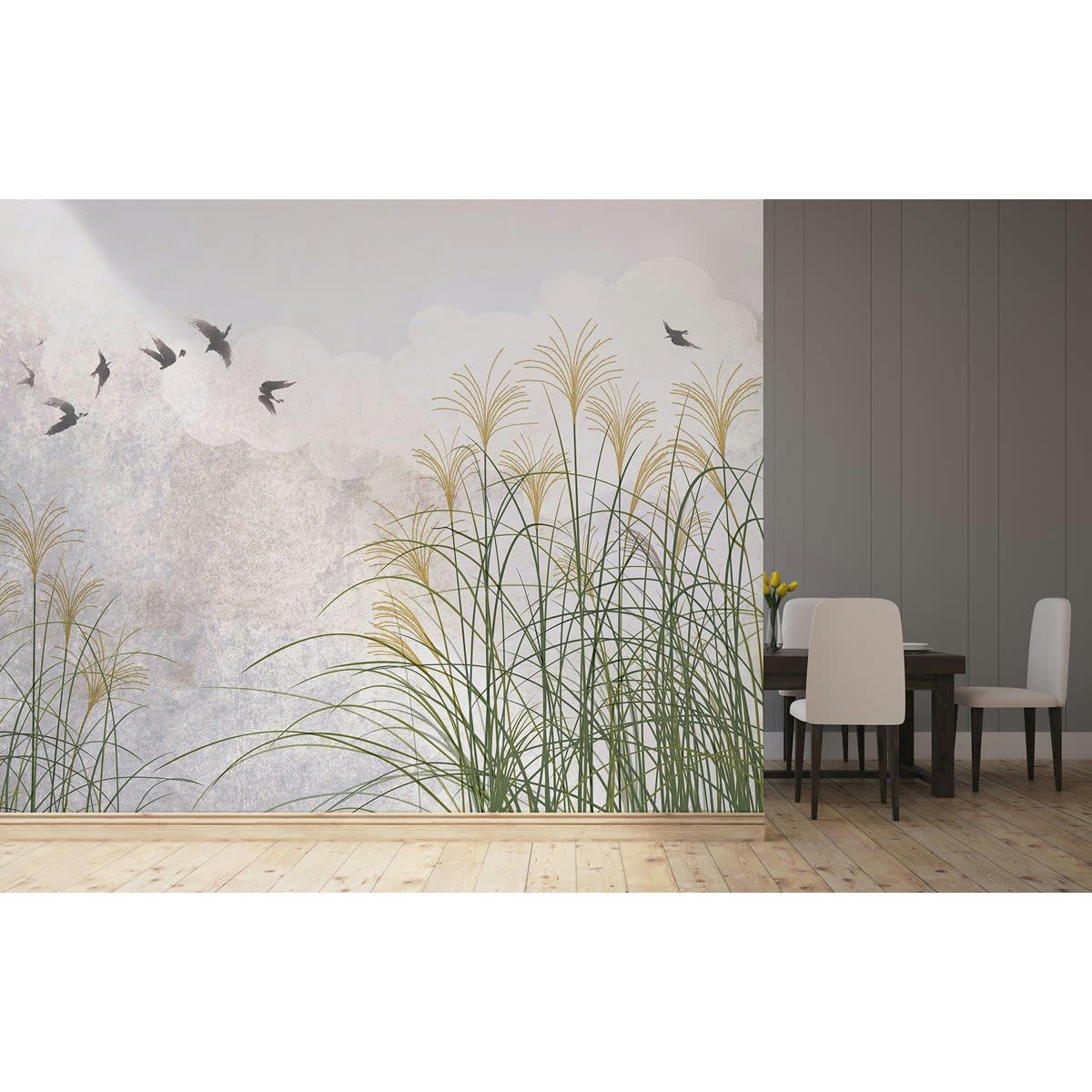 PAPYRUS - Papier peint panoramique en papier gris 384x280