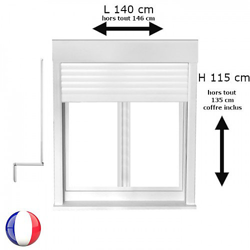 Fenêtre PVC avec volet roulant manivelle PVC H 115 x L 140 cm 2 vantaux pour pose en neuf