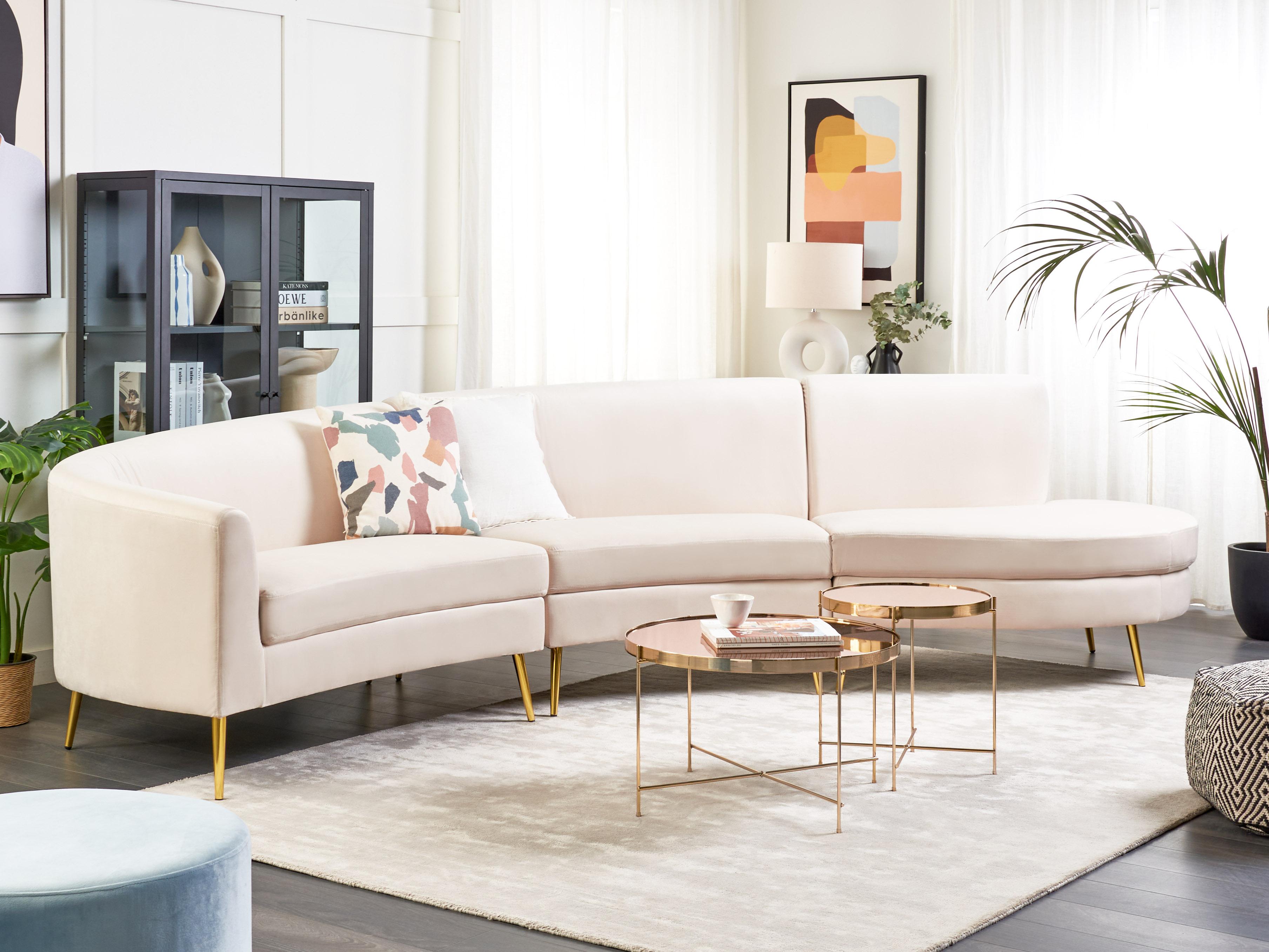 Curved Sofa 4 Seater MOSS Velvet Light Beige