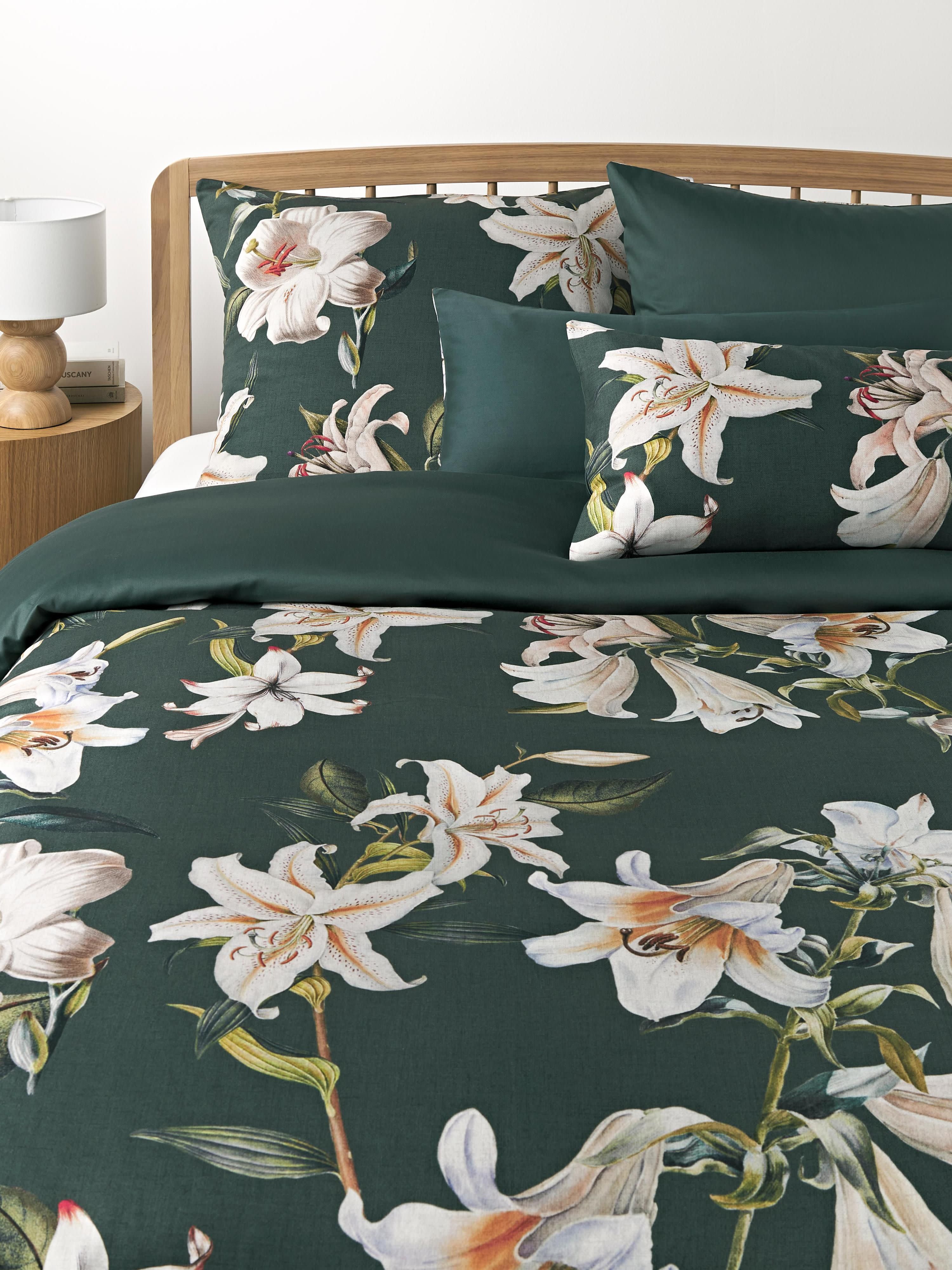 Baumwollsatin-Kopfkissenbezug Flori mit Blumen-Print