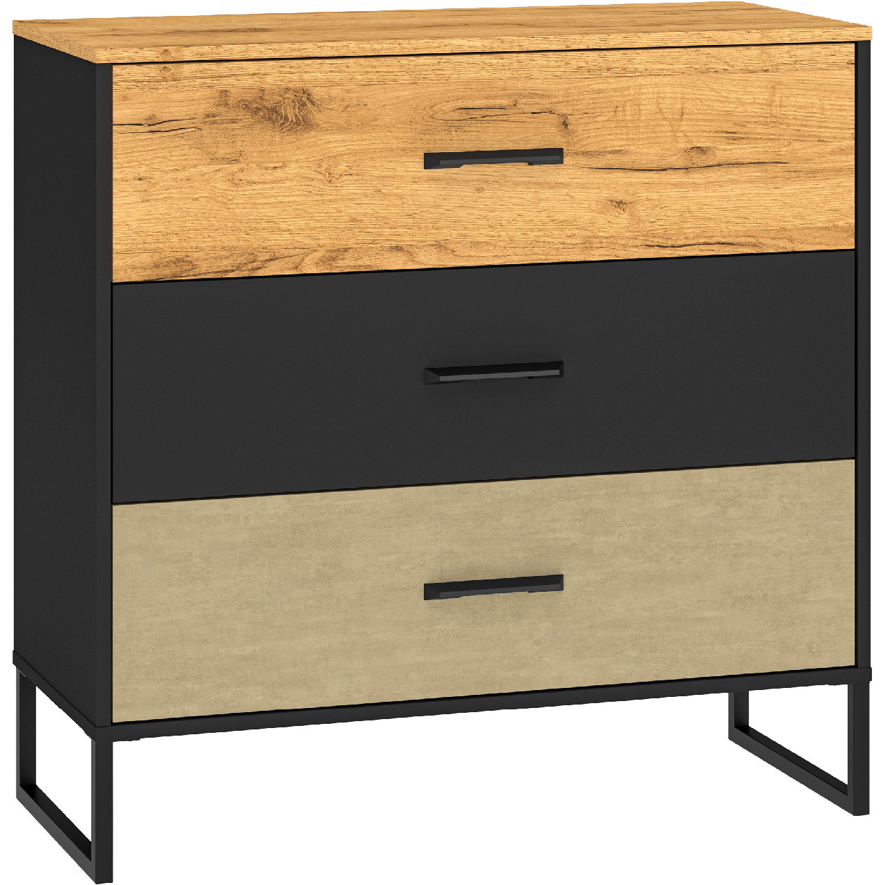 Komoda BLINT 05 dąb craft złoty / czarny / stal premium