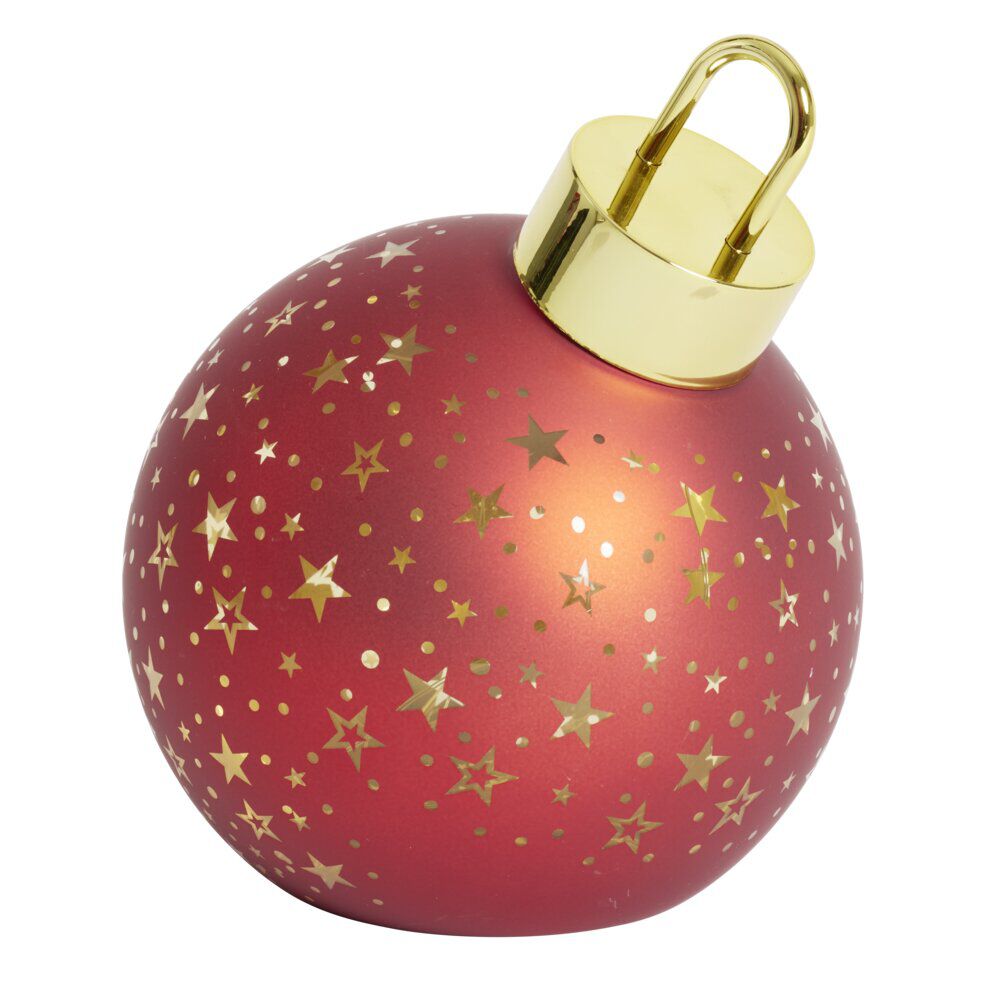 Boule de No&euml;l lumineuse à poser en verre rouge Ø15xH18cm