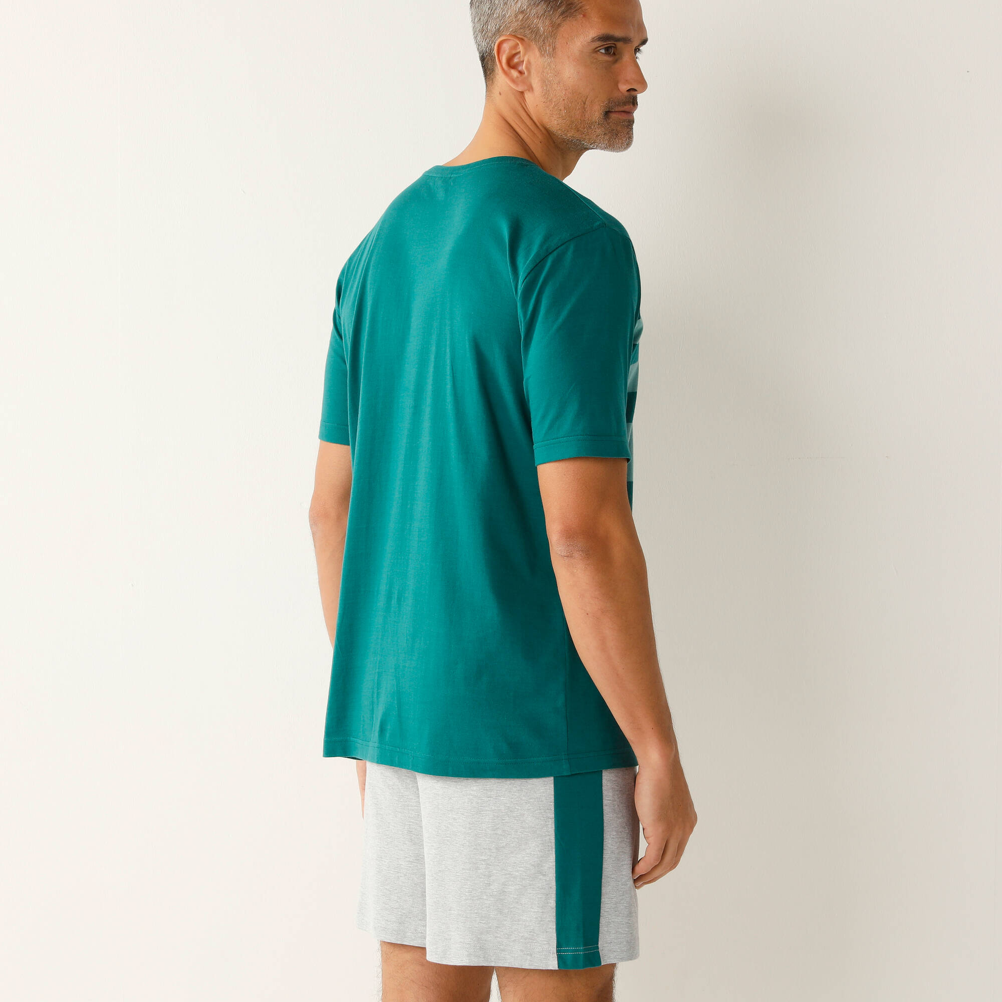 Pyjama short coton rayures placées col rond