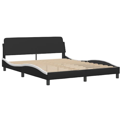NNEVL Bed Frame with Headboard Black and White 152x203 cm Faux Leather