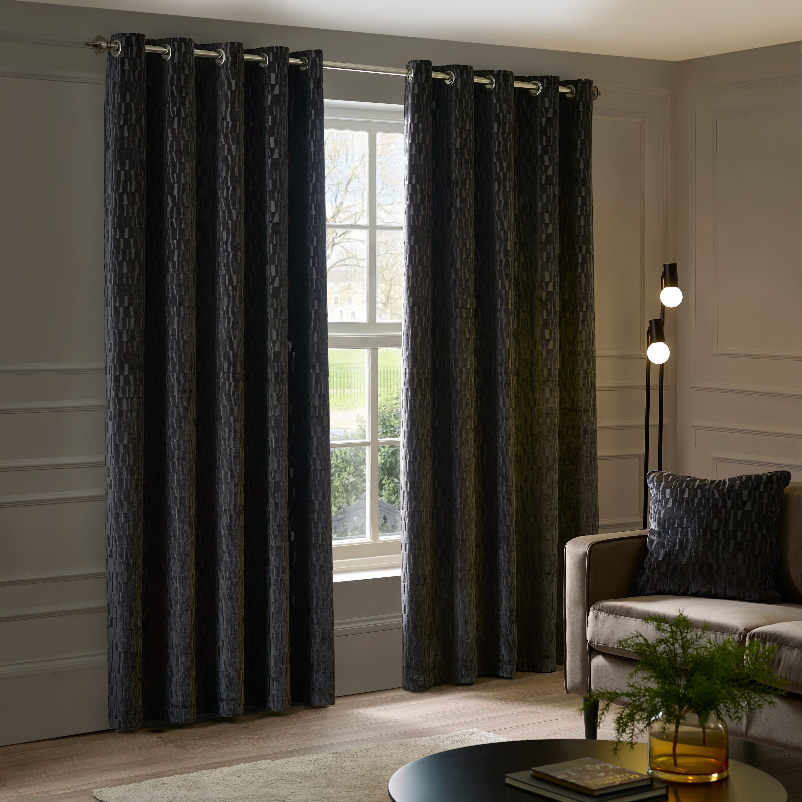 Paoletti Manhattan Velvet Eyelet Curtain Pair