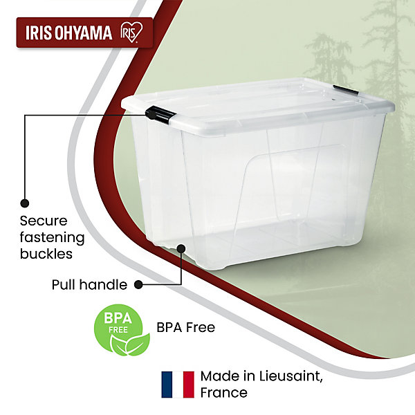 Iris Ohyama, Boite de Rangement Plastique avec Couvercle, 60L, Lot de 3, Transparent,NTB-60