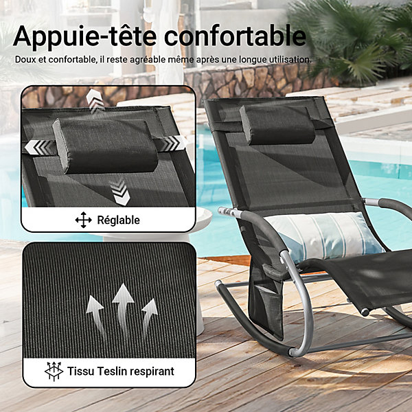 Bain de soleil Fauteuil à bascule avec repose-pieds, OGS28-SCH, SoBuy