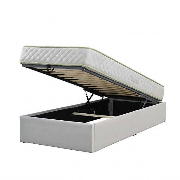 Ensemble Lit Coffre et Matelas 90x200 cm - Couleur : Gris - Matelas Haute Densité Confort Souple