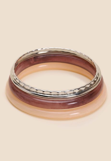 Womens 4pk Pink & Silver Bangle Bracelets