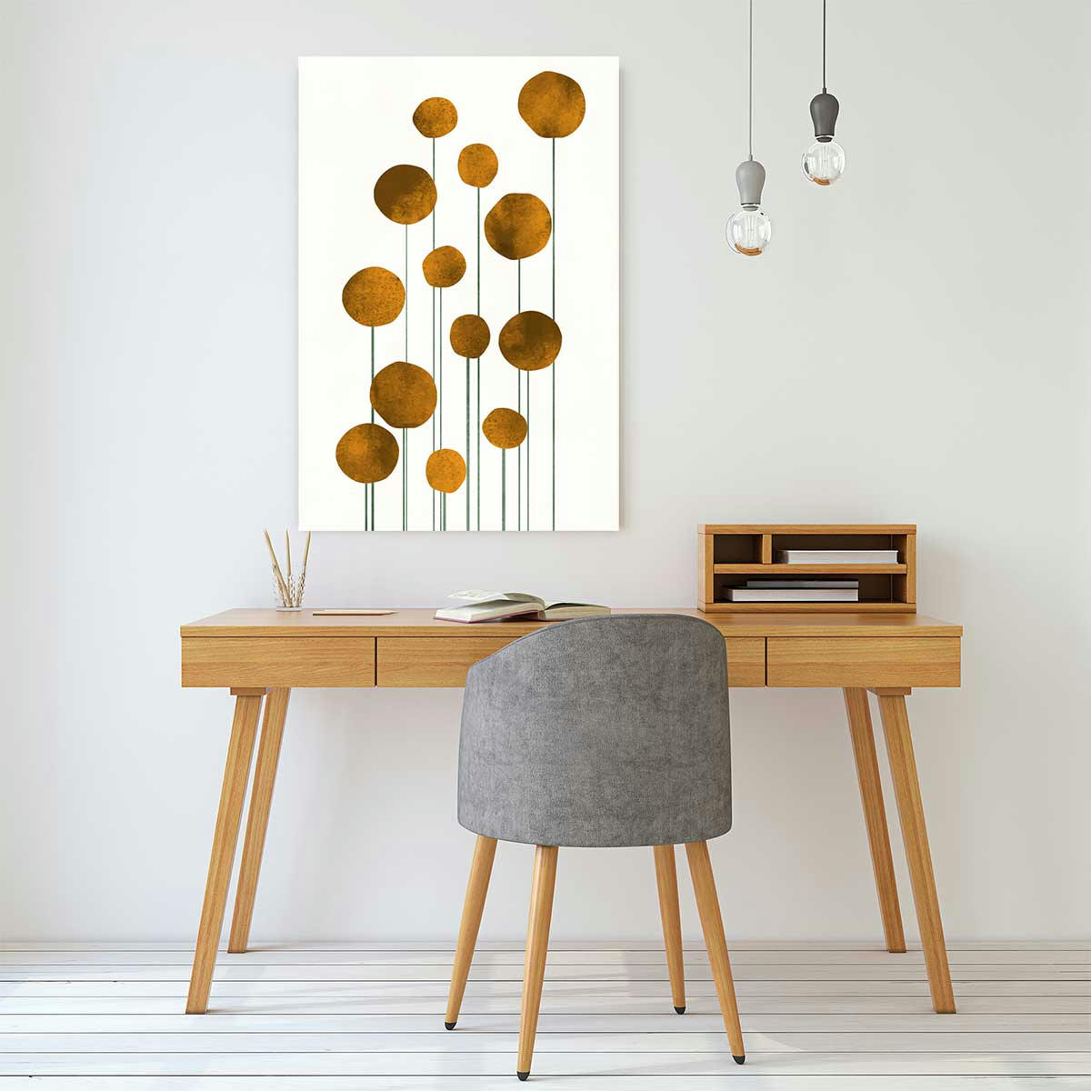 - Tableau Fleurs d'eau dorées imprimé sur toile 80x120cm