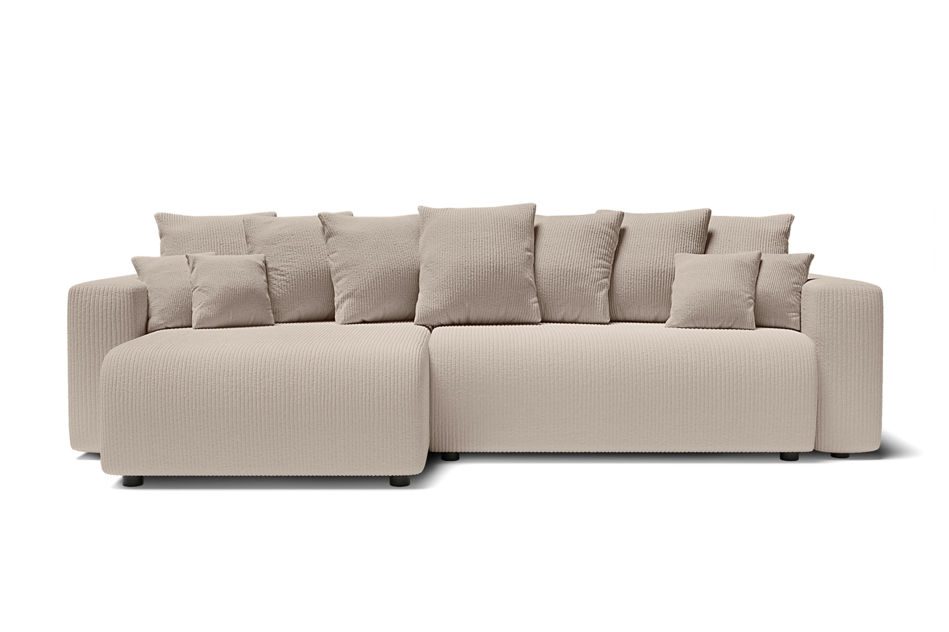 LEA - Canapé d'angle XL convertible en velours côtelé 5 places grège