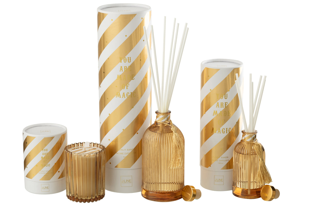 J-Line geurstokjes Magic - Sunlit Sands - glas - wit/goud - large