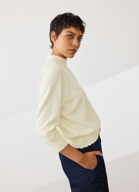 Betty Cream Sustainably Sourced Merino Wool Scallop Edge Jumper