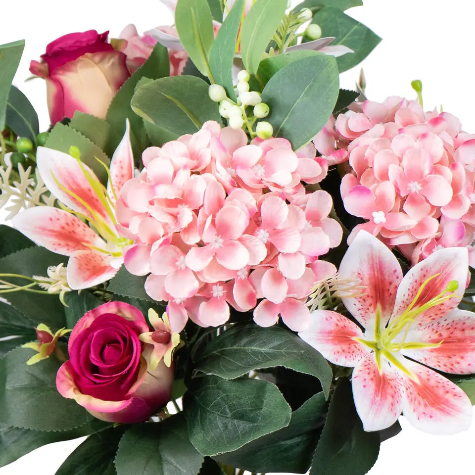 Louis Maes Kunstbloemen boeket roos/hortensia - roze - 39cm