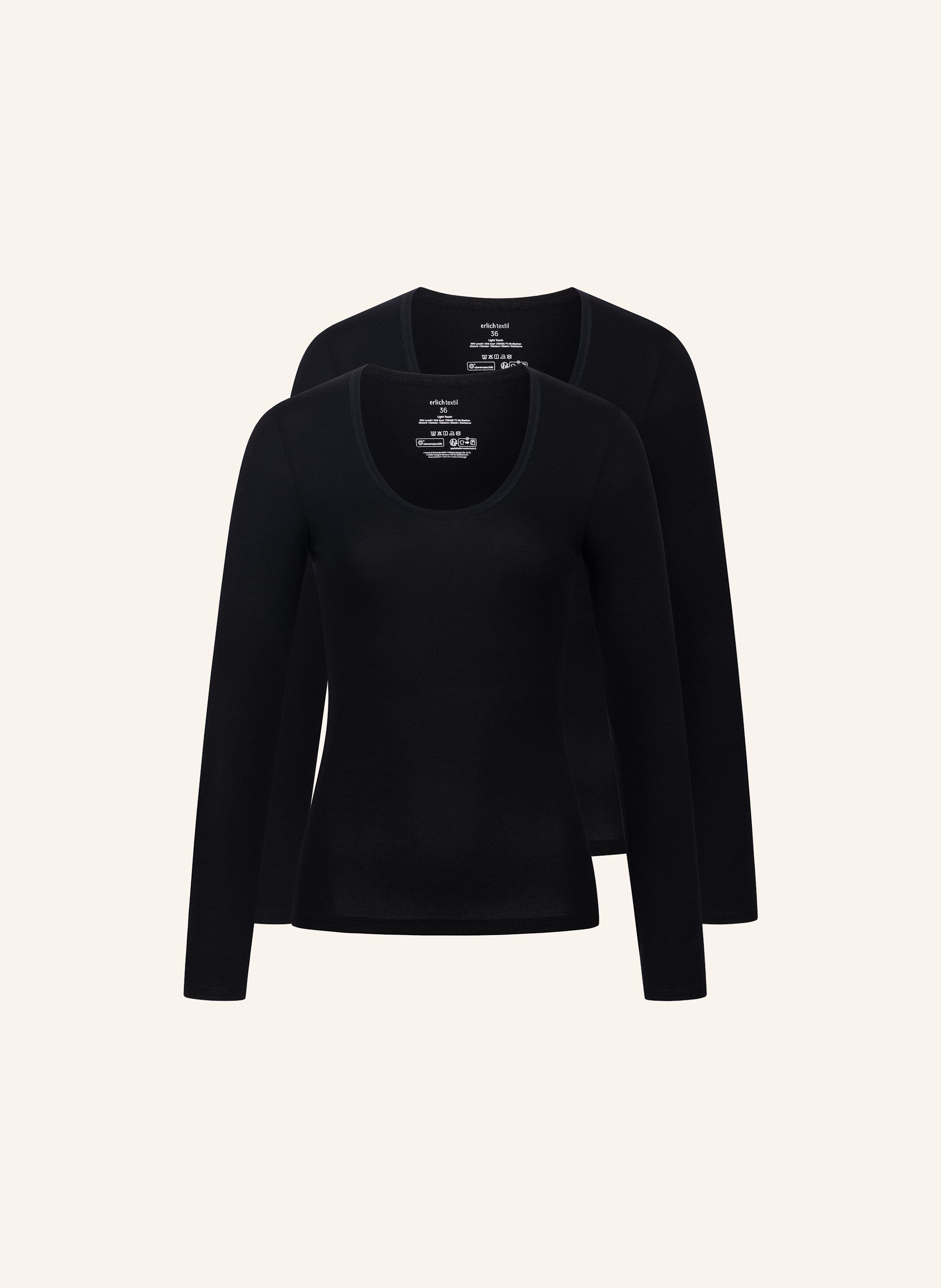 erlich textil 2er Pack Light Touch tiefausgeschnittenes Langarmshirt aus Lyocell - seidig weich