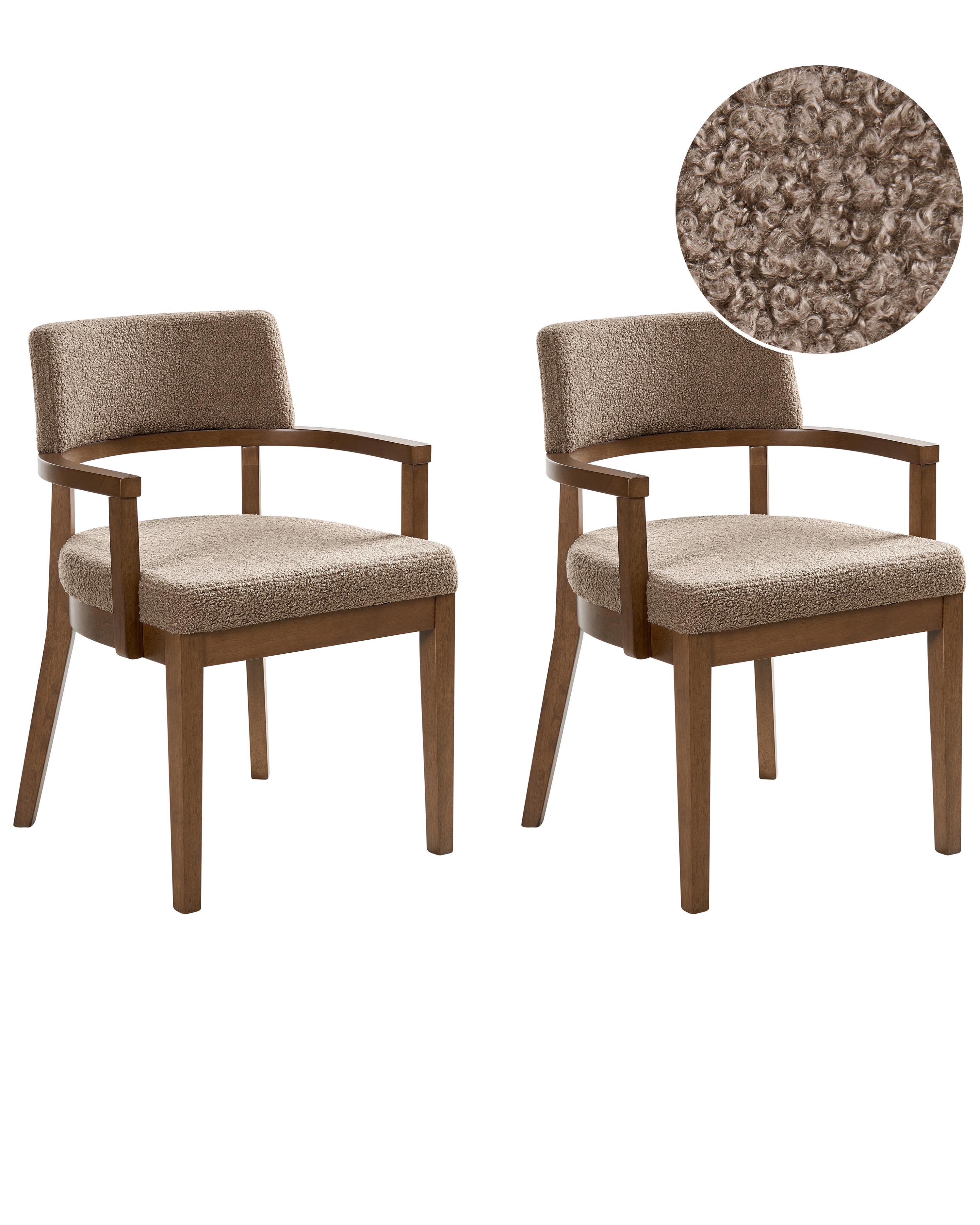 Set of 2 Dining Chairs DALBO Boucle Brown/ Taupe