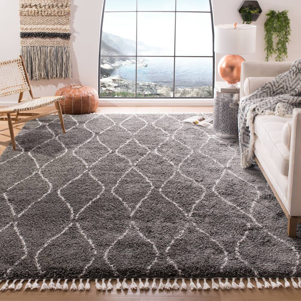 Safavieh Moroccan Fringe Shag 328 Rug Grey/Ivory