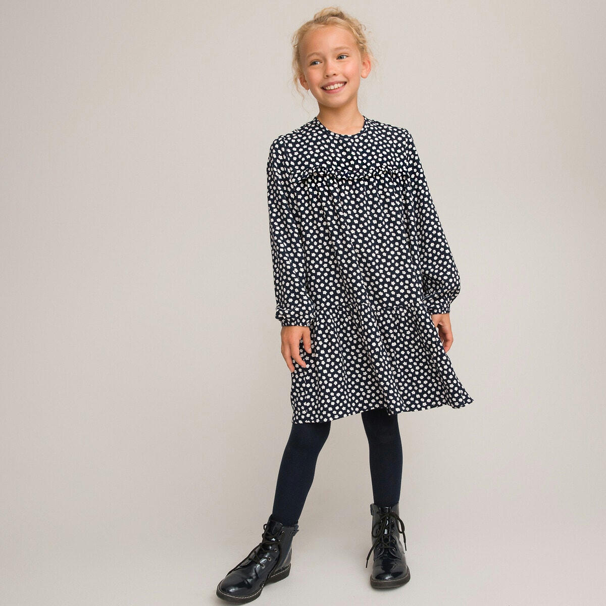 Robe fluide à manches longues imprimée fleurs
