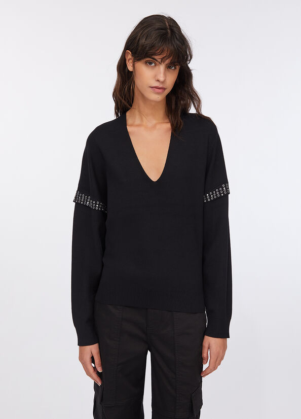 Maglia con applicazioni gioiello