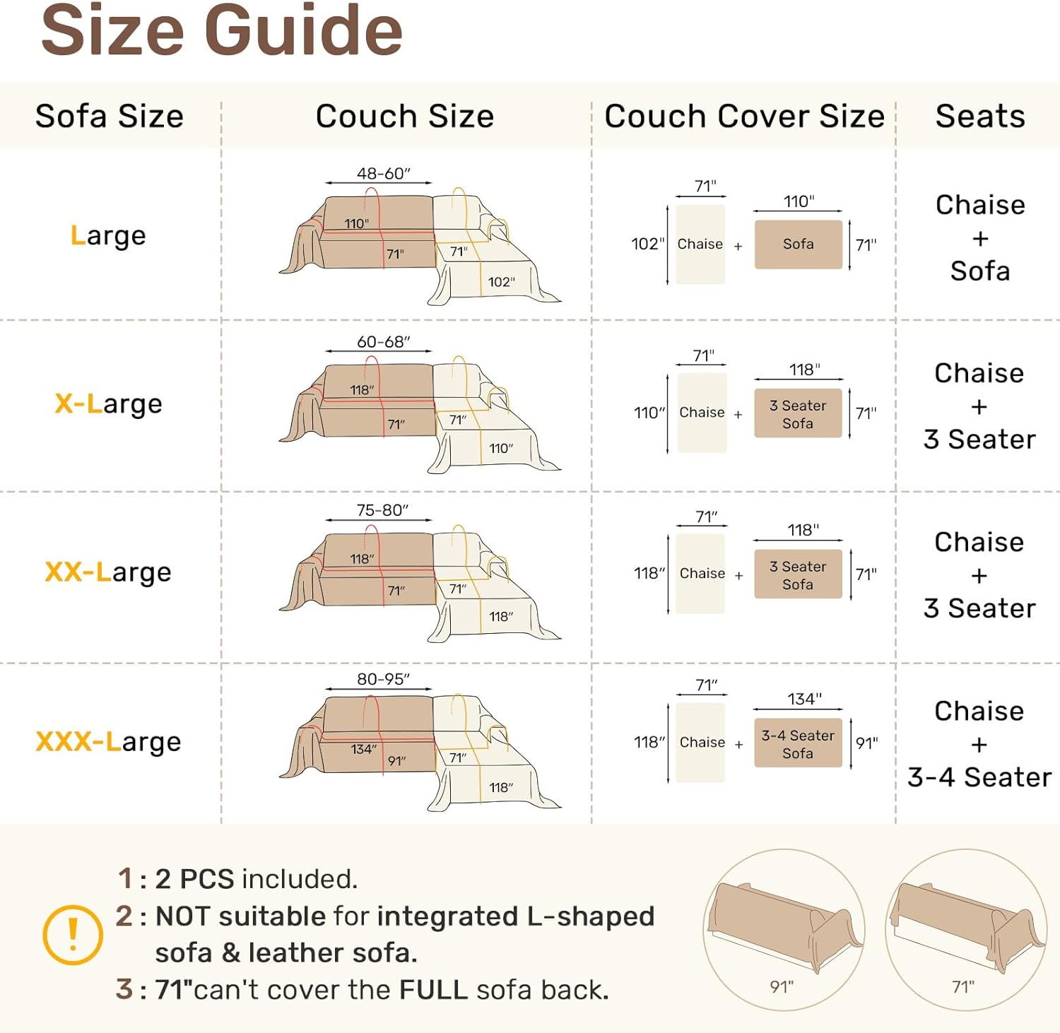 Sectional Couch Covers, 2 Pieces Washable L Shaped Couch Covers Sofa Blanket for Dogs Pet Friendly Sectional Sofa Slipcovers Furniture Covers,71x 118+ 71x 118,(XX-Large,Green)