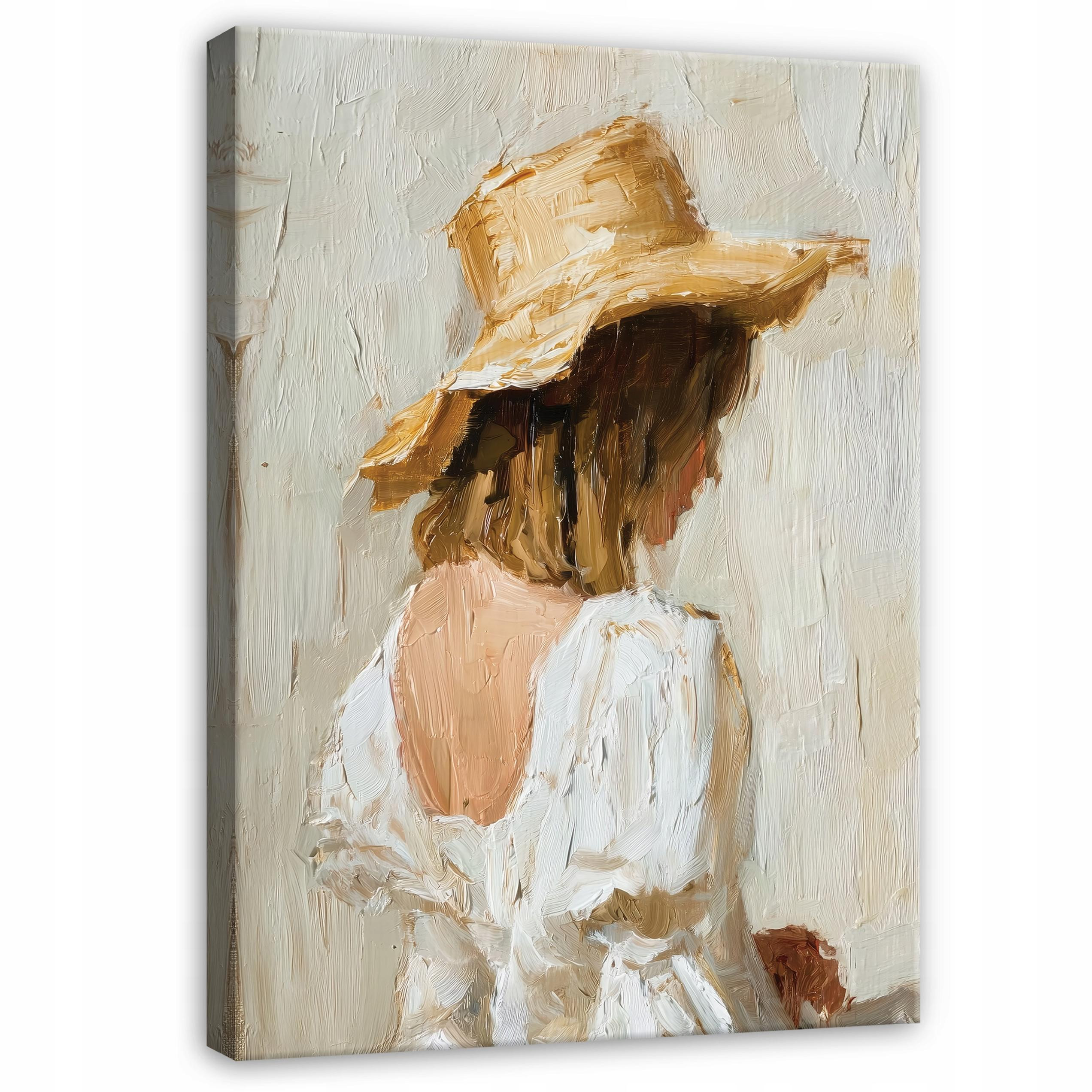 Obraz Kobieta W Kapeluszu Boho Do Sypialni Salonu Na Płótnie 60X40