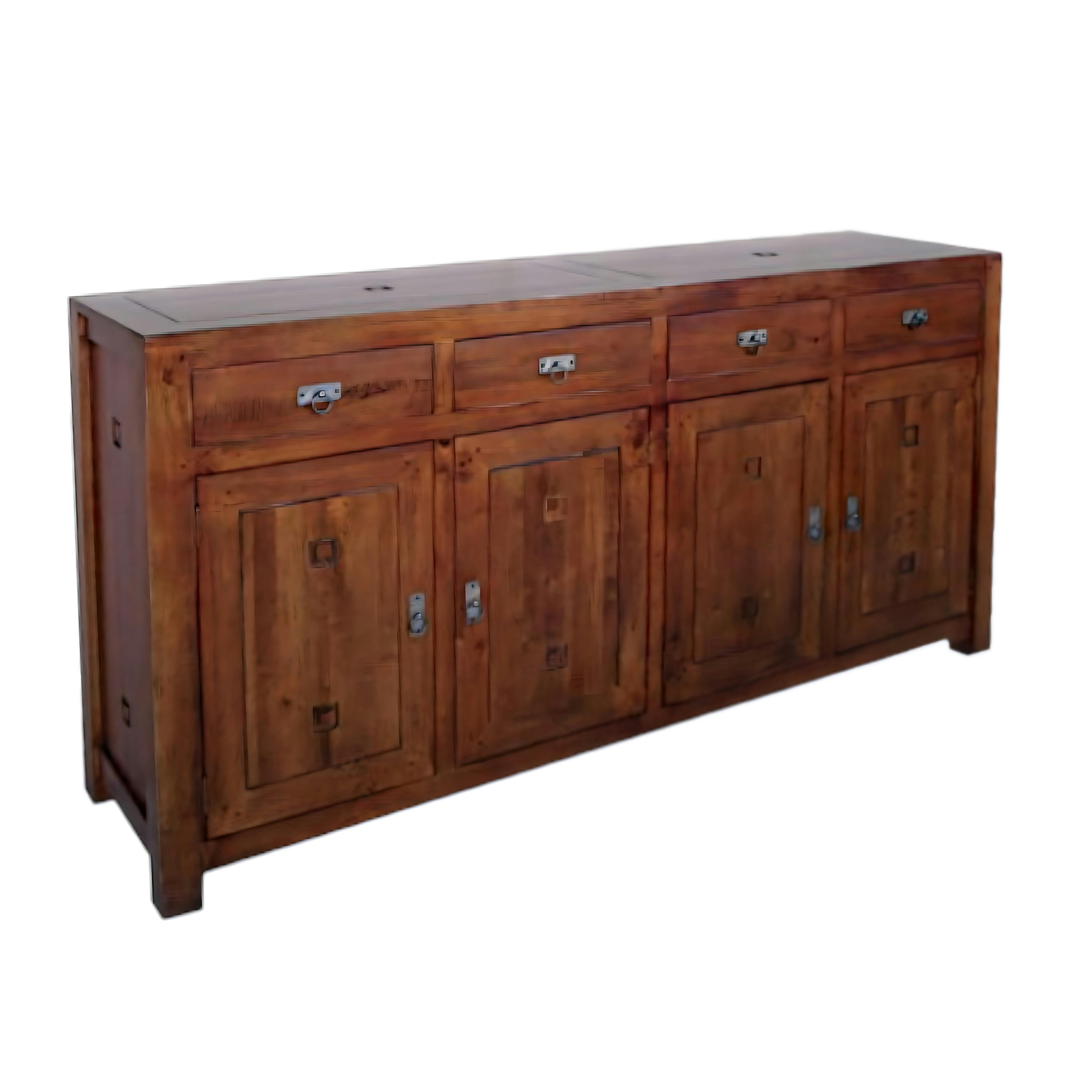 Buffet Enfilade Hévéa 4 portes, 4 tiroirs 200x50x100cm TESSA