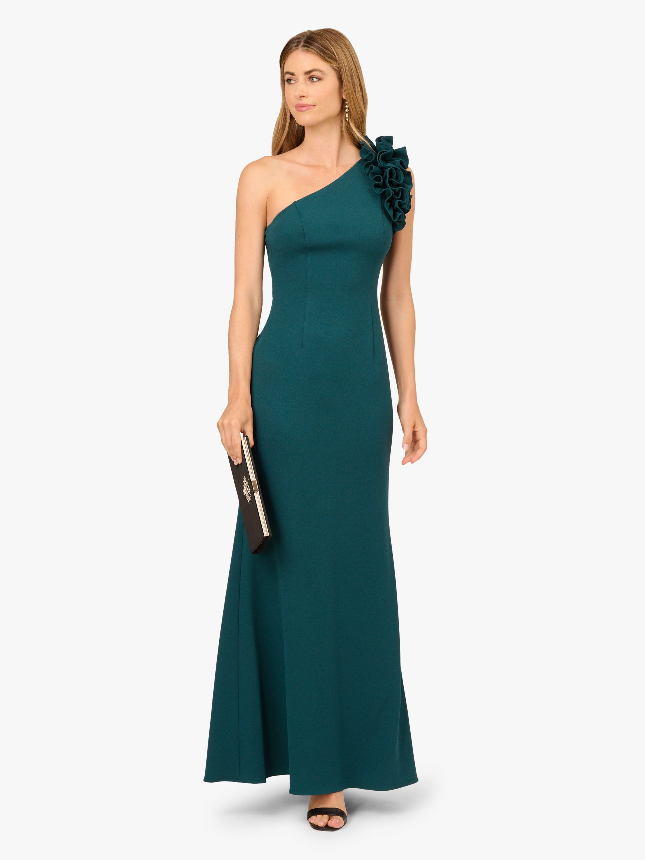 Adrianna Papell One Shoulder Ruffle Crepe Gown