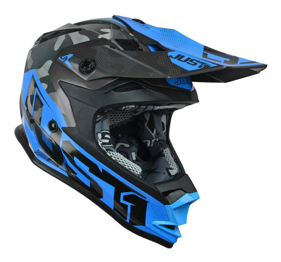 Just1 J32Y D-Ring Youth Kids MX Helmet, Removable Liner, Camo Blue, Assorted Sizes