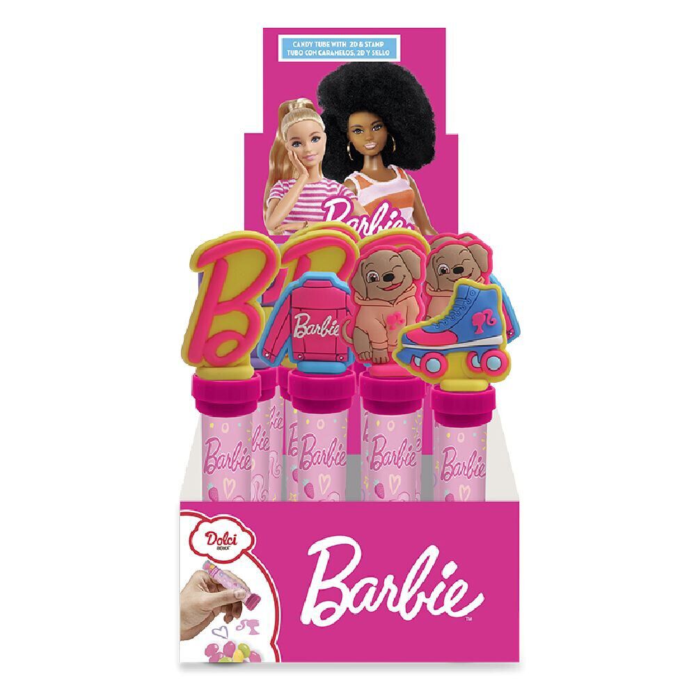 Tube de 20 bonbons Barbie avec capuchon tampon