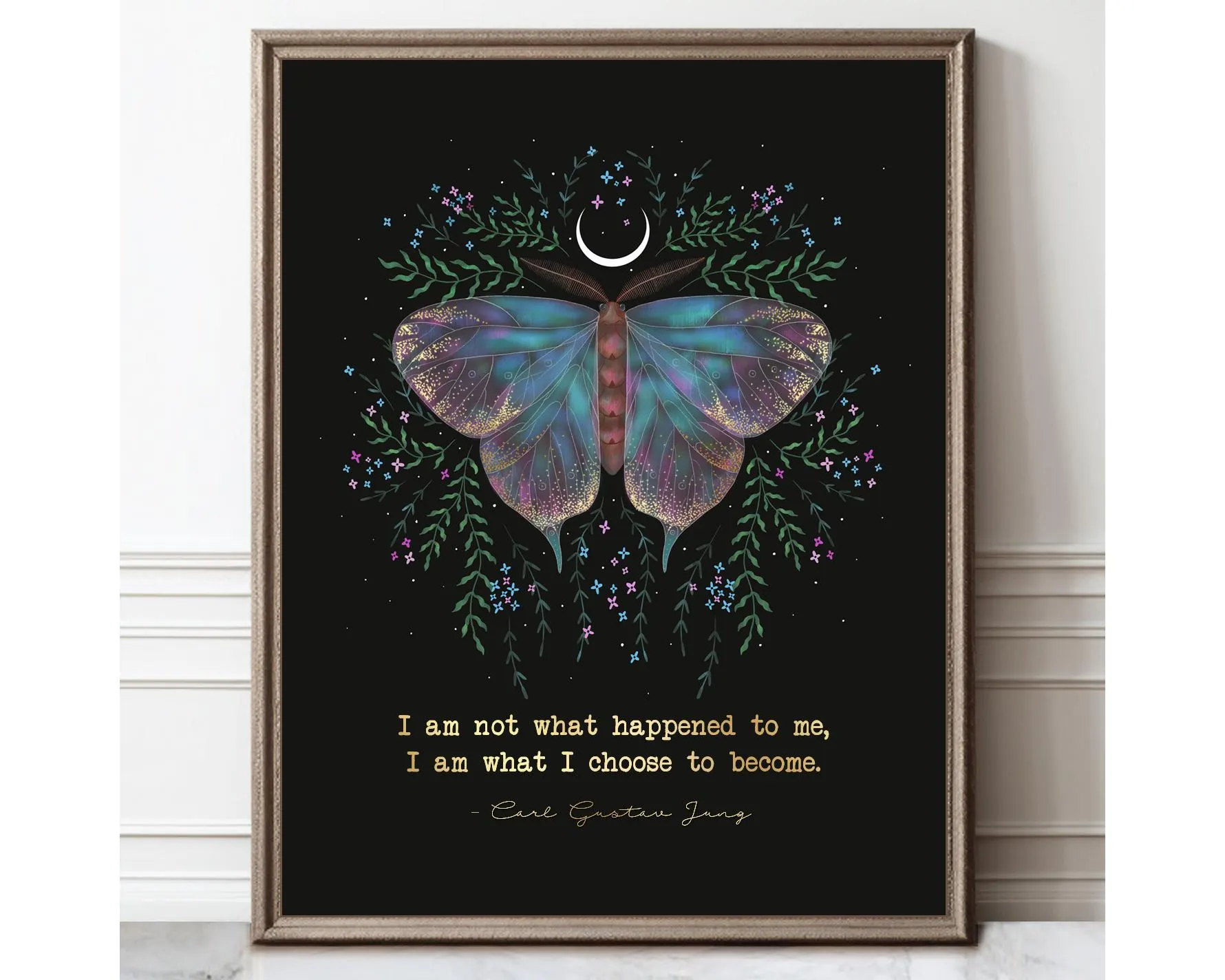 Carl Jung Quote Print in Gold – Mental Health Poster, Therapist Office Decor, Psychology Wall Art, Therapy Art Framed