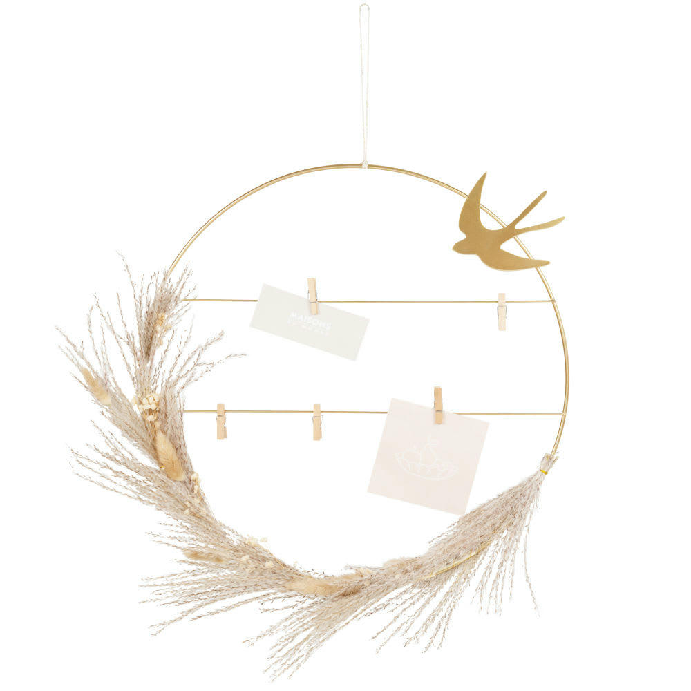 BLOIS - Pêle-mêle couronne de fleurs séchées et métal filaire doré D50