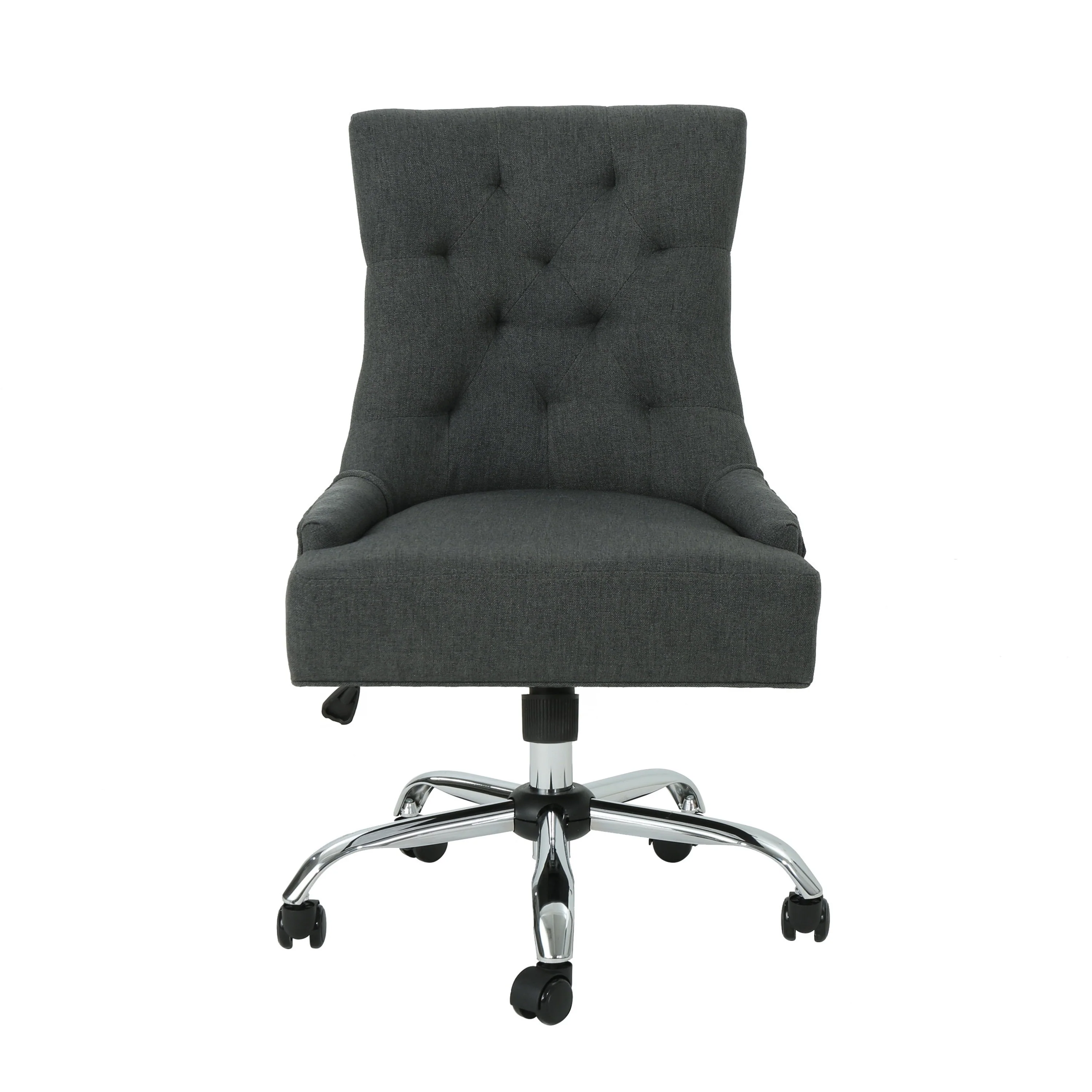 Ovi Swivel Office Chair, Dark Gray Fabric, Tufted Back, Rolling Wheels