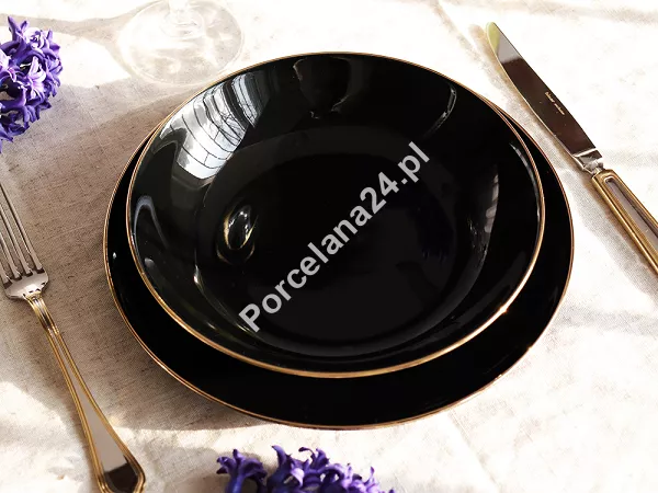 Komplet talerzy na 6 osób (18 el.) Chodzież - City Gold Black