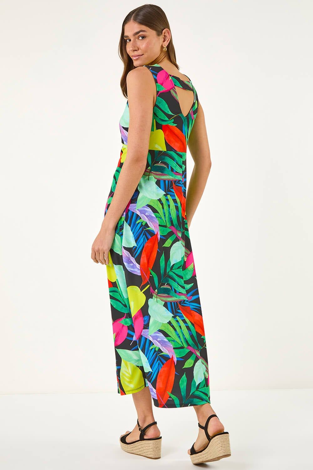 Roman Leaf Print V-Neck Midi Dress