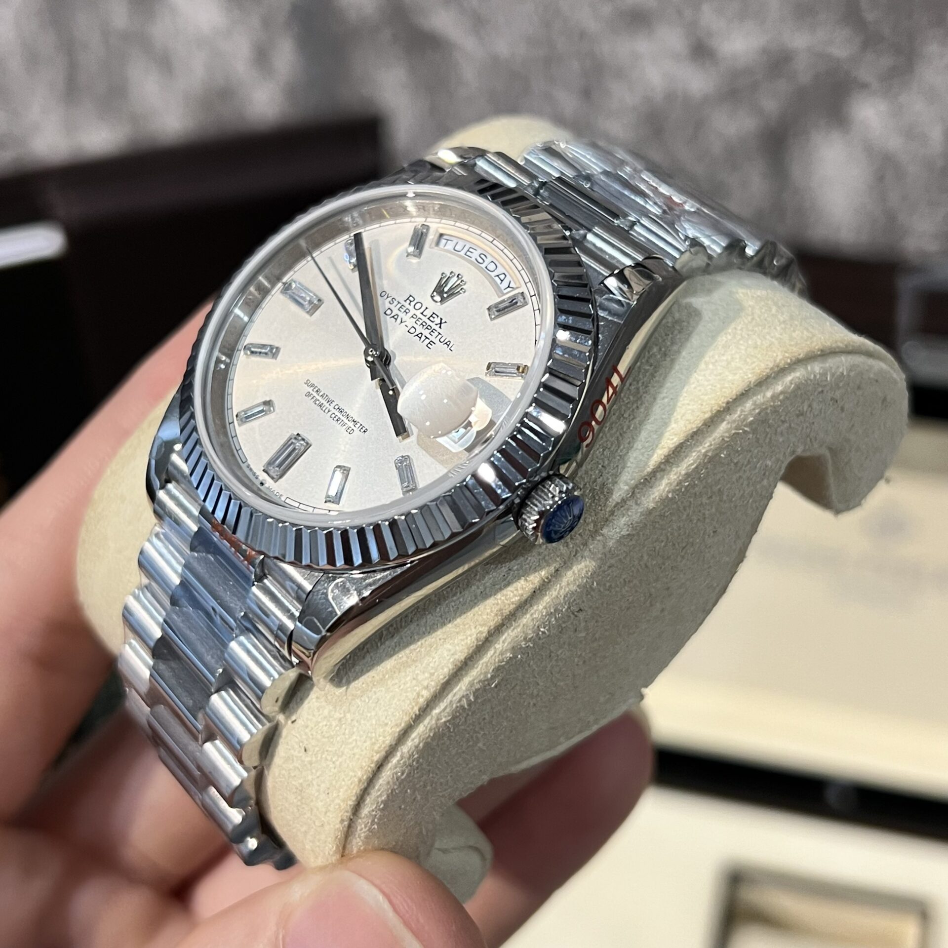 Rolex Day-Date 228239 904L Steel White Dial CZ Diamonds 40mm Super Clone