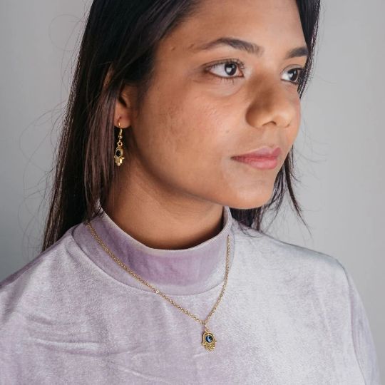 The Colourful Aura Hamsa Evil Eye Fatima Hand Dangle Drop Necklace