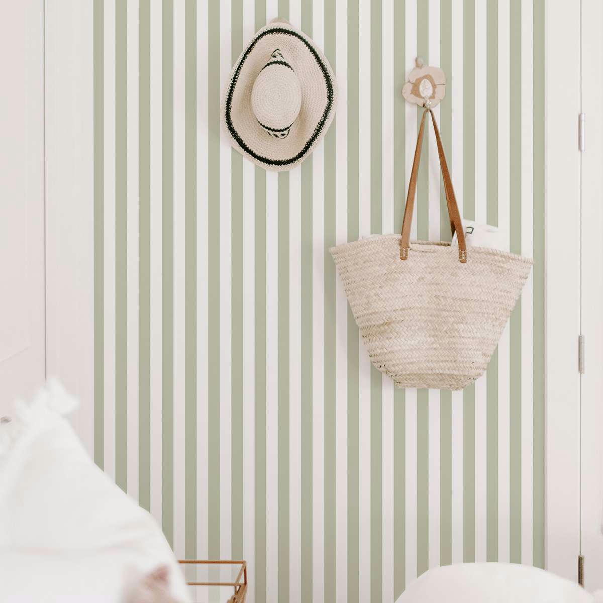 LITTLE STRIPES - Papier peint vinyle adhésif petites rayures vert 50x300 cm