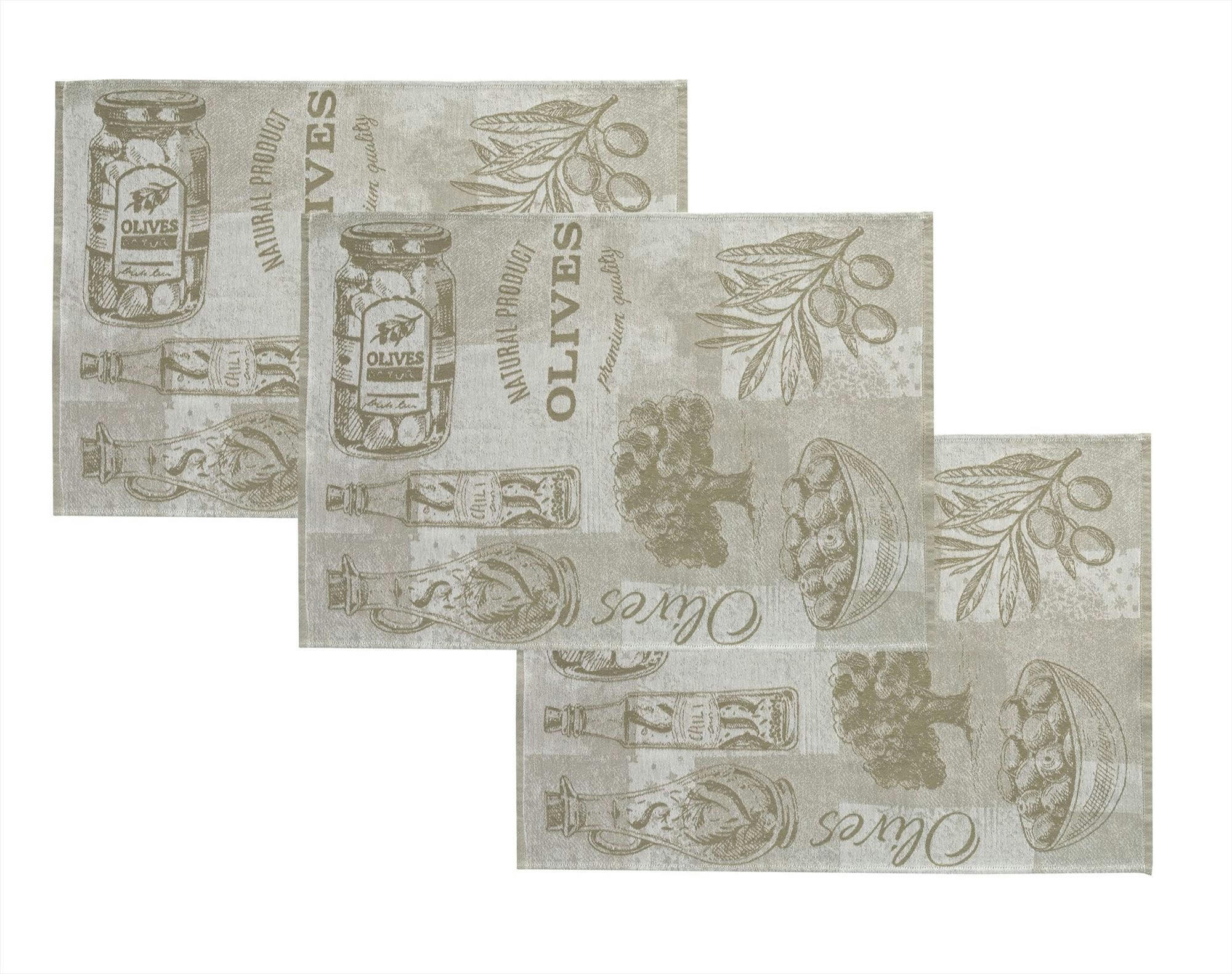 OLIVIANE - Lot de 3 torchons 50x70 vert kaki en coton 400 g/m²