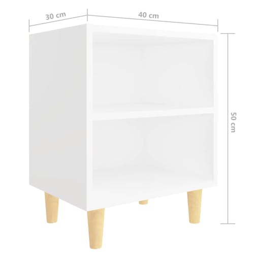 NNEVL Bed Cabinet with Solid Wood Legs White 40x30x50 cm