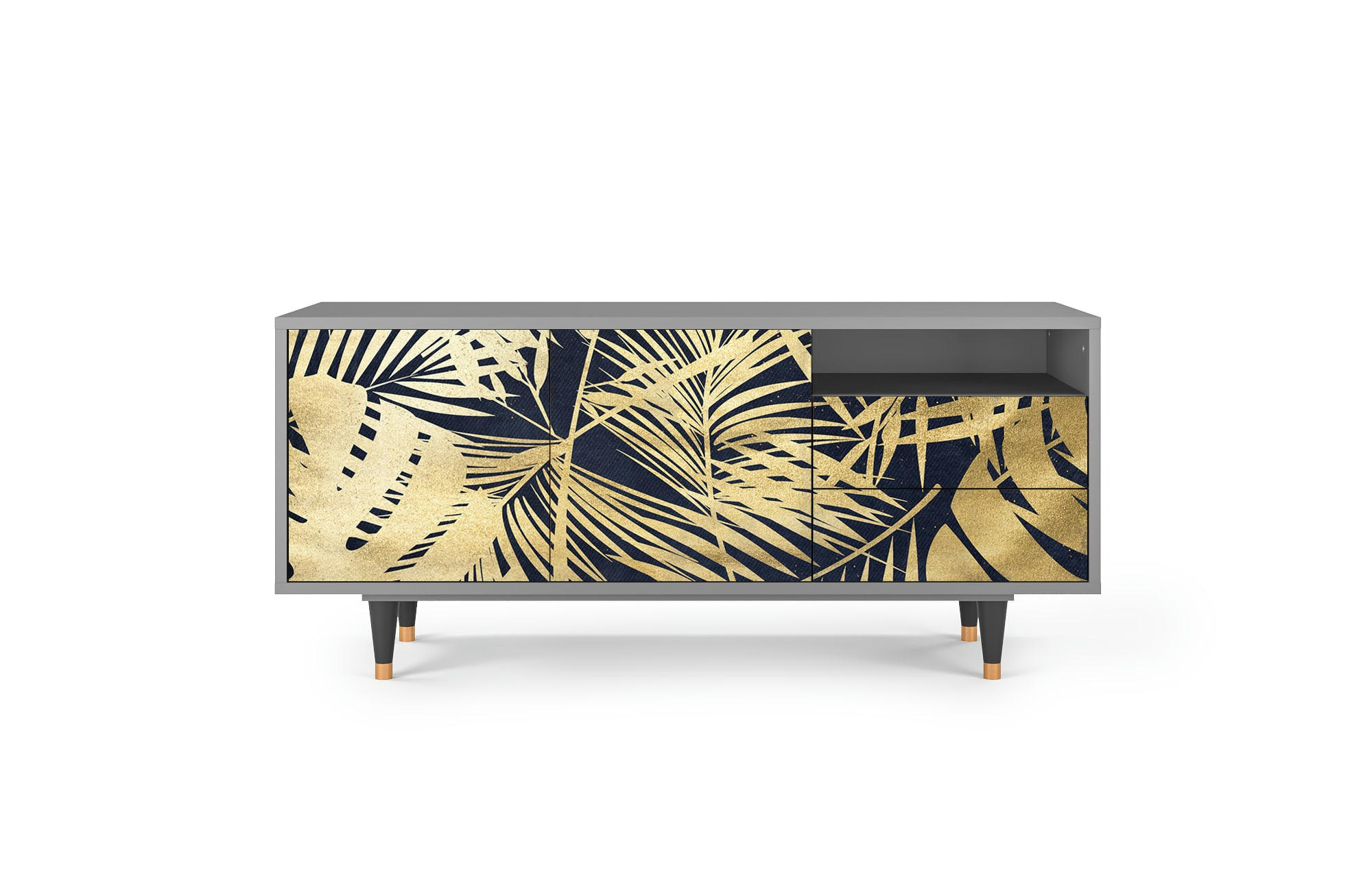 JUNGLE VIBES - Meuble TV  bleu et jaune 2 tiroirs et 2 portes L 125 cm