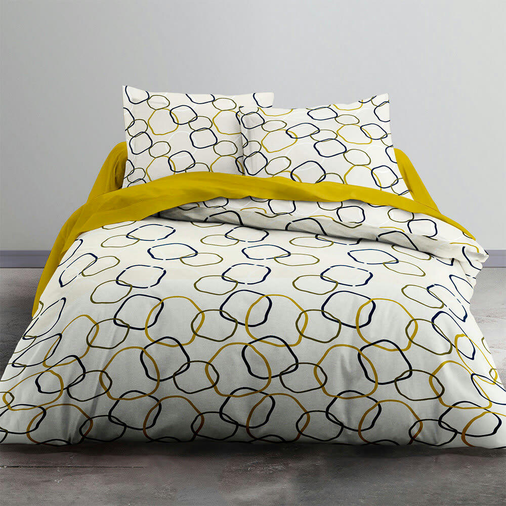 RAFAELA - Parure de lit 2 personnes imprimé en Coton Beige 220x240 cm