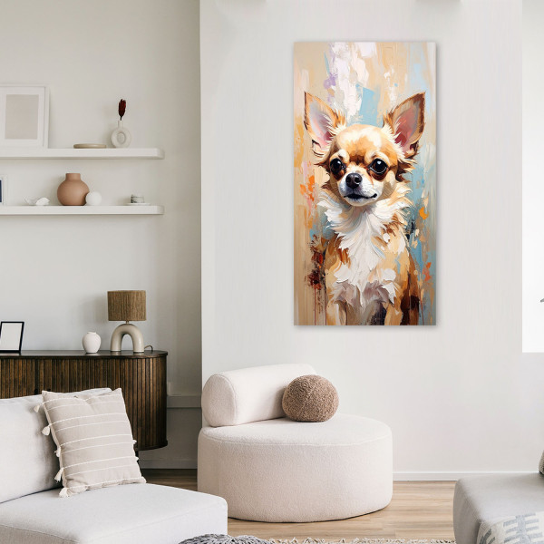 Feeby Obraz nowoczesny do salonu biura, Chihuahua Pies Zwierzę Beżowy 40x80