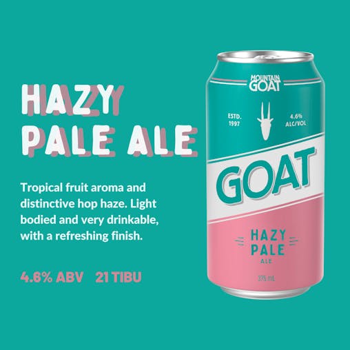 Mountain Goat Hazy Pale Ale, Light Bodied & Refreshing Pale Ale, Crisp Craft Beer, 4.6% ABV, 375mL (Case of 24 Cans)