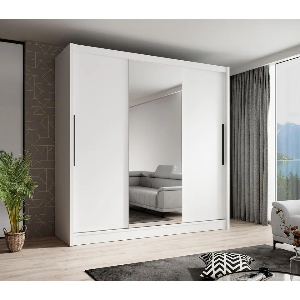 Meubella - Kledingkast Alcamo - Wit - 205 cm - Met spiegel