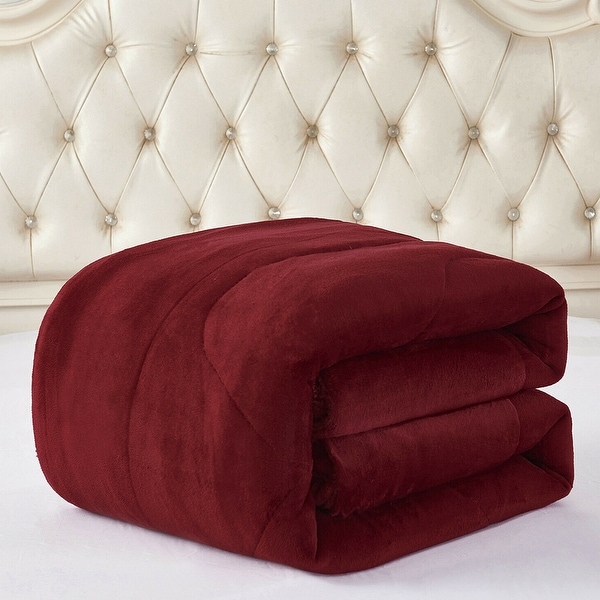 3 Piece Sherpa 2 Shams Thick Warm Soft Bedding Queen Burgundy