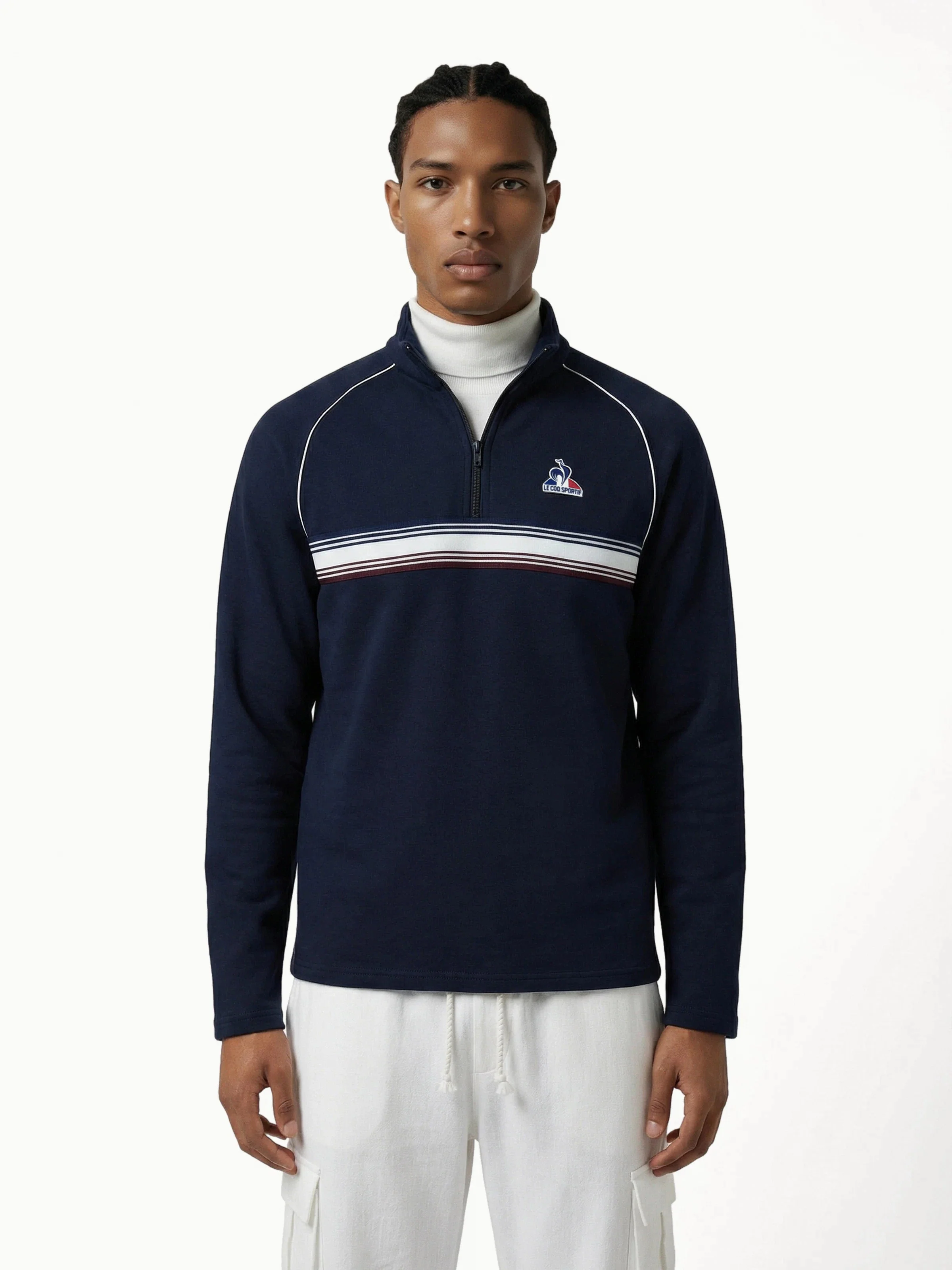 Sweat double face demi zippé et empiècement rayé