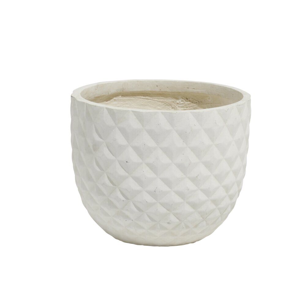Cache pot en fibre d'argile effet capitonné blanc ivoire Ø30xH26 cm