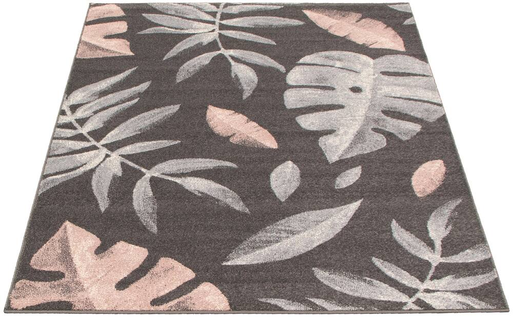 ECARPET Presly Indoor Floral Area Rug, Anthracite/Pink, Assorted Sizes